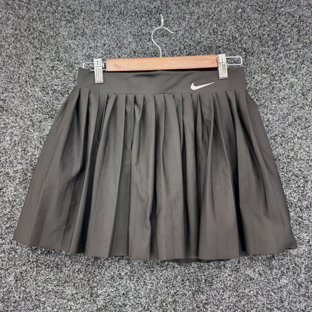 Nike Black Pleated Tennis Skirt Athletic Mini Skort Large Swoosh Logo
